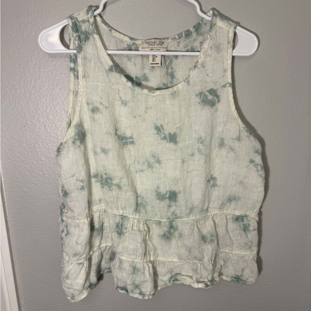 Rachel‎ Zoe Women's Tie-Dye Linen Tank Top - Teal and White